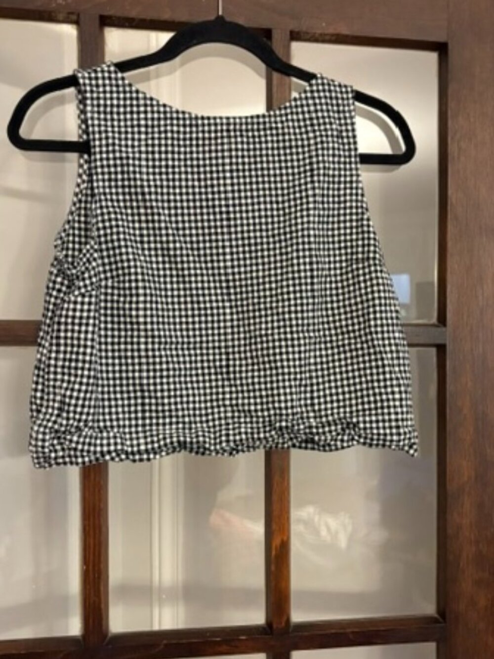 GAP Black and White Gingham Linen-Blend Crop Top, Size Small